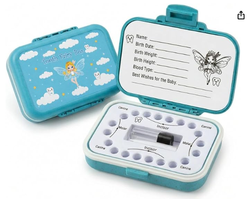 Caja del Hada de los Dientes y Estuche para Guardar Dientes de Leche para Niños - Paja de Trigo Natural y Material PP, Forro EVA Fácil de Escribir