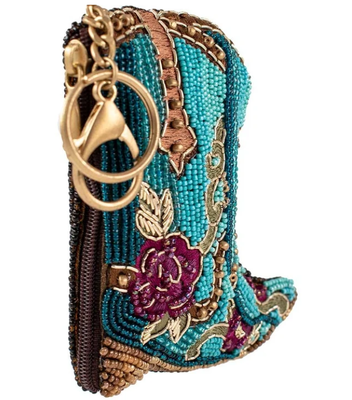 Kickin' Around Coin PurseSoft pink beaded coin bag with glittering gold crown zipper closure easy open trigger hook key ring and credit card fitting compact design