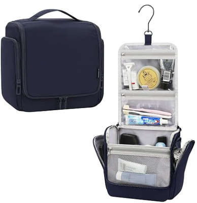 Hanging Toiletry Bag for Men, Travel Makeup Bag for Women, Blue Large Toiletries Organizer Bag Water-resistant Shaving Dopp Kit Shower Pouch Bathroom Hygiene Bag, Carry-on Travel Essentials