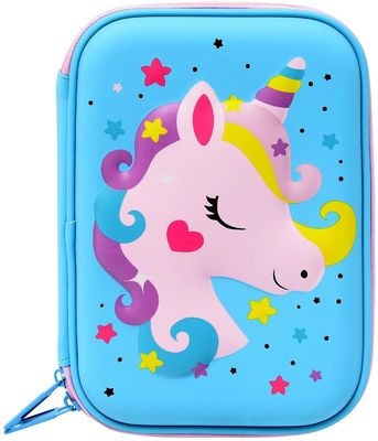 Estuche de Lápices Impermeable de EVA con Diseño de Unicornio en 3D, Bolsillo Elástico e Interior de Espuma Moldeada para Almacenamiento y Transporte