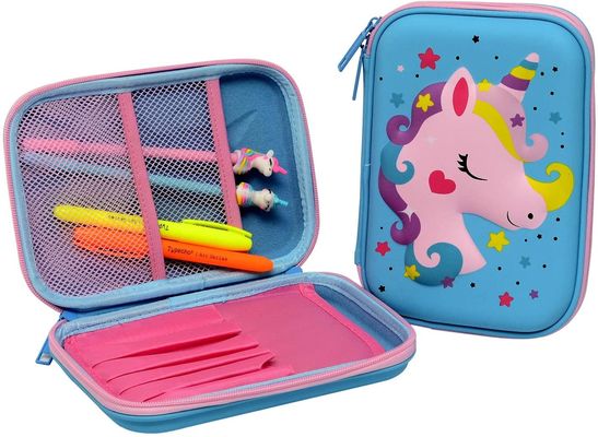 Estuche de Lápices Impermeable de EVA con Diseño de Unicornio en 3D, Bolsillo Elástico e Interior de Espuma Moldeada para Almacenamiento y Transporte