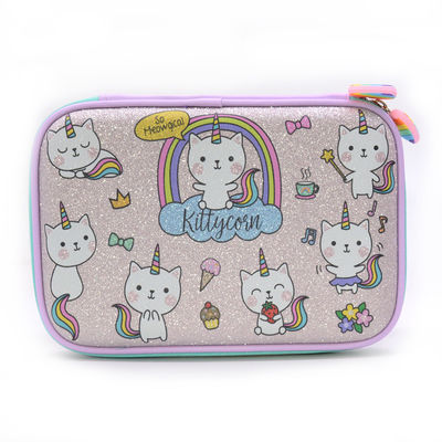 Caja de lápiz dura de cuero de la PU EVA Pencil Box 600D de la lentejuela con la cremallera