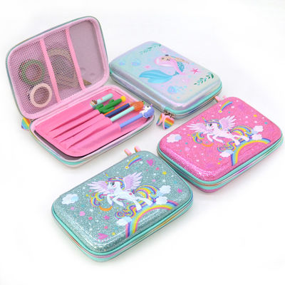 Caja de lápiz dura de cuero de la PU EVA Pencil Box 600D de la lentejuela con la cremallera