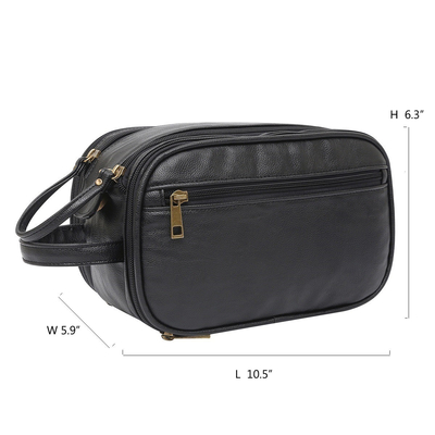 Viaje de cuero Mesh Bags de la prenda impermeable del bolso del lavado del artículo de tocador de la PU de los colores negros