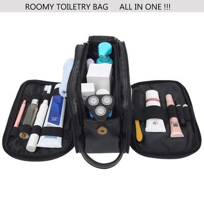 Viaje de cuero Mesh Bags de la prenda impermeable del bolso del lavado del artículo de tocador de la PU de los colores negros