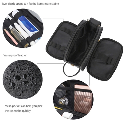 Viaje de cuero Mesh Bags de la prenda impermeable del bolso del lavado del artículo de tocador de la PU de los colores negros