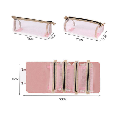 Cuatro en un almacenamiento portátil del cepillo del maquillaje del viaje de Mesh Folding Makeup Wash Bag
