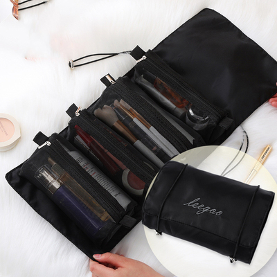 Cuatro en un almacenamiento portátil del cepillo del maquillaje del viaje de Mesh Folding Makeup Wash Bag