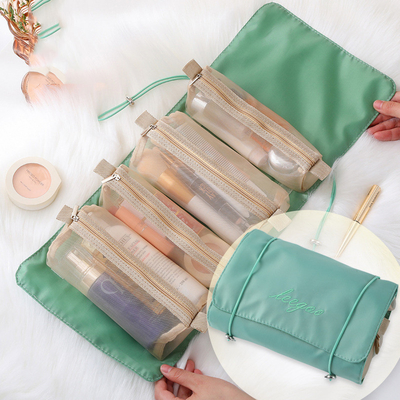 Cuatro en un almacenamiento portátil del cepillo del maquillaje del viaje de Mesh Folding Makeup Wash Bag