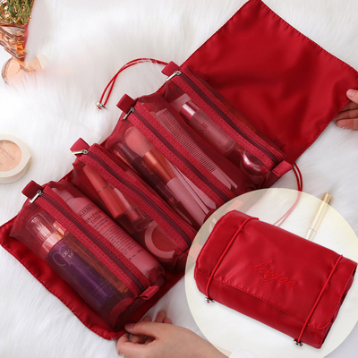 Cuatro en un almacenamiento portátil del cepillo del maquillaje del viaje de Mesh Folding Makeup Wash Bag