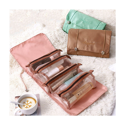 Cuatro en un almacenamiento portátil del cepillo del maquillaje del viaje de Mesh Folding Makeup Wash Bag