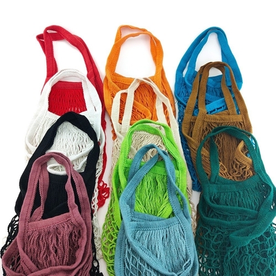 Algodón lavable reutilizable Mesh String Short Handle de los bolsos de ultramarinos de la legumbre de fruta