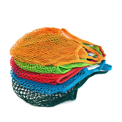 Algodón lavable reutilizable Mesh String Short Handle de los bolsos de ultramarinos de la legumbre de fruta