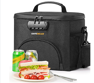 Bolso de comida aislado con cerradura combinada - Bolso duradero, a prueba de fugas, suave, fresco y con cinturón ajustable para hombro para hombres Mujeres