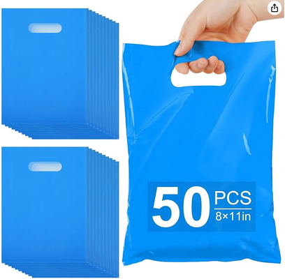 Bolsas de regalo para fiestas color rosa intenso, 20 x 28 cm, bolsas para dulces, manualidades, huevos de Pascua, bolsa de plástico con asas troqueladas para fiestas de cumpleaños, eventos escolares y pequeñas empresas, bodas