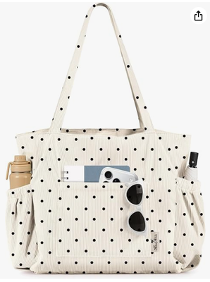 Miss Adola Cute Corduroy Tote Bag para Mujeres Multi-Pocket con cremallera Bolsa de hombro de gran capacidad para trabajo, viajes y compras